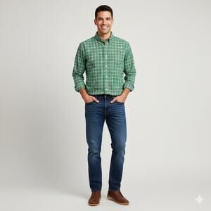 Polo Ralph Lauren Green Yellow Tartan Plaid Estate Sport Button Down Shirt M